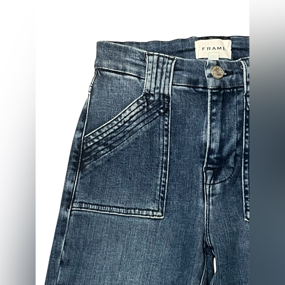 Frame le high flare high rise medium wash raw hem flare jeans - Picture 8 of 14